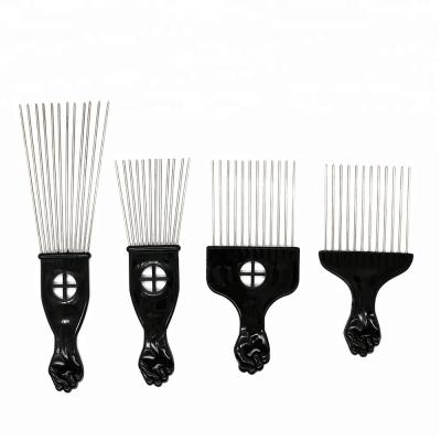 China Stainless Steel Anti-static Different Wide Tooth Length Handle Metal Hair Pick Afro Plastic Comb For Black Hair for sale