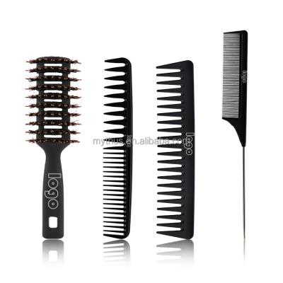 China Resist Heat Brush 4Pcs Detangle and Comb Set Pin Parting Comb Vented Boar Wide Bristle Carbon Tooth Comb Steel Bristle Hair Brush for Women Men for sale