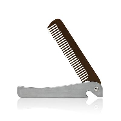 China Portable Metal Handle Smooth Tooth Men's Grooming Travel Mustache Folding Beard Comb for sale