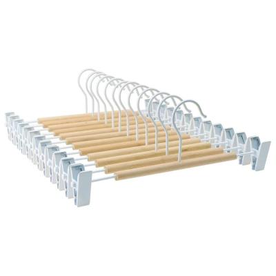 China Simple modern beech wood trouser hanger with clips for sale