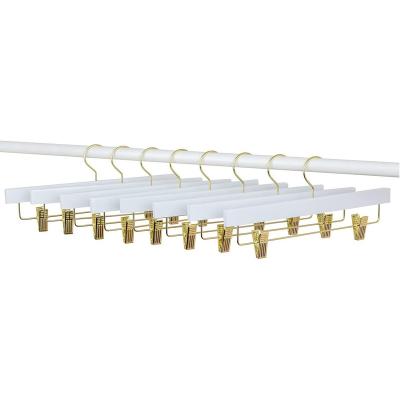 China Modern White Wood Trouser Hanger With Staples 360 Swivel Hook Trouser Hanger for sale