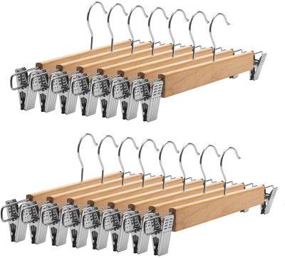 China Amazon modern bestselling wooden pants hanger with stainless steel clips for sale