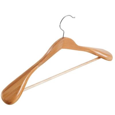 China Factory wholesale modern wide-shouldered solid wood wooden clothes hanger suit hanger for sale