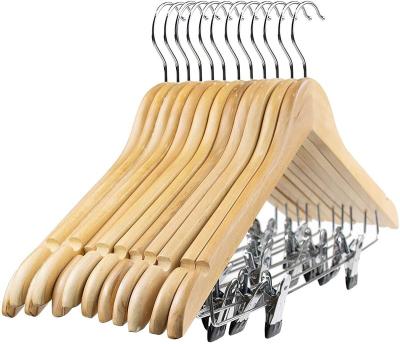 China Modern Wood Suit Hanger Natural Solid Wood Hanger with Clips for sale