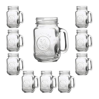 China Factory 10 Custom Clear Beverage PK 16 oz Mason Jar Drinking Glasses With Handles for sale