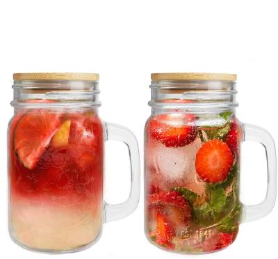 China High Quality Home Drink Mugs With Handle Glass Mason Jar With Bamboo Lid for sale