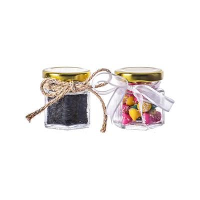 China Non Spill 60 PK 1.5 Ounce Glass Jam Jars With Gold Lids Small Mason Jars To Wedding for sale