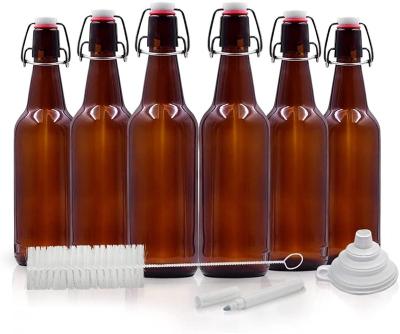 China Food 6 pack 16 oz amber glass beer bottles for home brewing with funnel brush and gold marker for sale