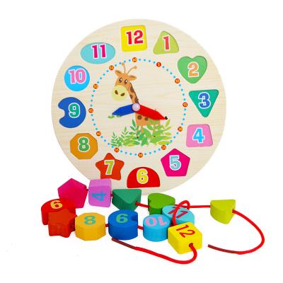 China Earlier education number matching game decorate cartoon characters wooden beaded clock for kids for sale