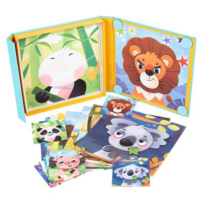 China Initiation Toy Wooden Children's Educational Stickers Magnetic Animal Facial Features Puzzle Wooden Enlightenment Toys Early Intellig for sale