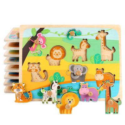 China Basswood + Poplar Wooden Cartoon Puzzle Animal Traffic Shape Knowledge Hand Grab Toys For Kid Toys Baby Educational First Birthday Gift New for sale