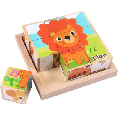 China Early Education Toy 3D Children's Intellectual Wooden Toys Painting 9 Pieces Blocks Hexagons Children's Funny Educational Toy for sale