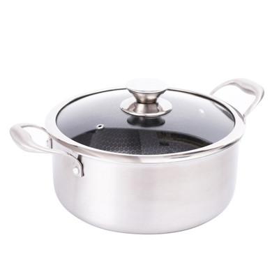 Chine 24cm pot de cocotte en terre de bâton d'acier inoxydable de 3 plis non avec le couvercle en verre à vendre