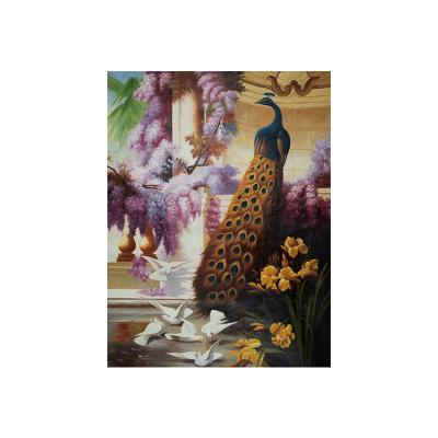 China Art Deco Paintings Still Life Painting Purple Flowers Wall Arts Peacock Canvas Painting Custom Modern Realistic Artwork for sale