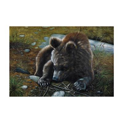 China Custom Art Deco Paintings Wall Arts Canvas Wall Art Lazy Brown Bear Lying on Grass Oil Hand Painting for sale