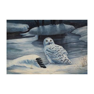 China Custom Art Oil Hand Painting White Canvas Wall Art Deco Paintings Wall Arts Owl on Snow for sale