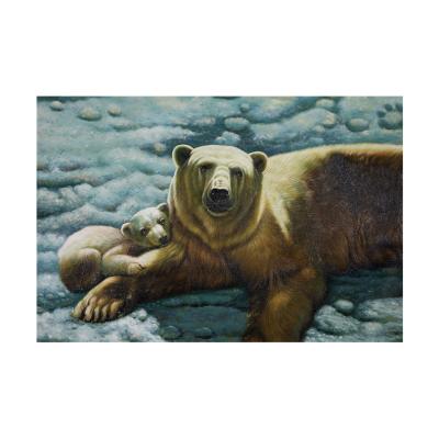 China Custom Art Oil Hand Painting Realistic Painting Bear Mama Wall Art Canvas Painting Wall Art Deco Animal and Baby Bear for sale