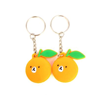 China Non-toxic Hot Sales Custom Cute Orange Fruit 3D Logo PVC Plastic Rubber Key Chain for sale