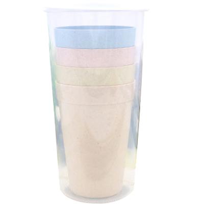 China Environmentally Friendly Degradable Straw Kids Sustainable Household Wheat Plastic Tableware Cup 4 In 1 for sale