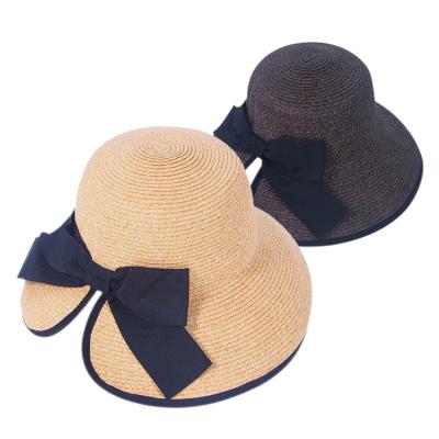 China Wholesale Picture Summer Women Beach Hat Fashion 100% All-match Paper Straw Hat With Bowknot for sale