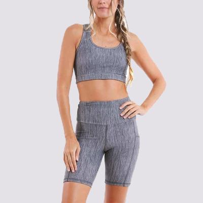 China Eation Anti-UV 2022 Recycled Breathable Wear Workout 2 Piece Apparel Sports Bra And Short Leggings With Pocket Yoga Set for sale