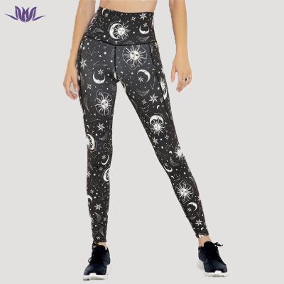 China Custom Eation Waist Workout Gym Tummy Control Anti-UV High Compression Printed Woman Yoga Pants Gaiters With Pocket for sale