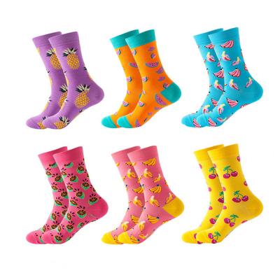 China Wholesale Custom Breathable Colorful Crew Logo Fruit Cotton Crew Logo Fruit Fashion Men's Socks Women's Socks for sale