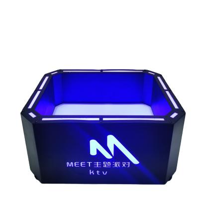 China Best Viable Customized Wholesale For Beer Wine Energy Drinks Holder Rectangular Logo Engraved Light Bar Plastic Led Ice Bucket for sale