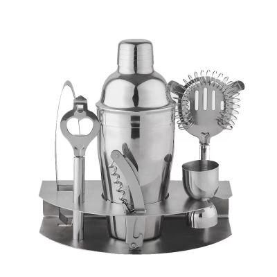 China Hotel Restaurant Bar Amazon Customized Logo 500ml 700ml Silver 201 304 Metal Bartender Bar Tools Kit Stainless Steel Cocktail Shaker Set With Bracket for sale