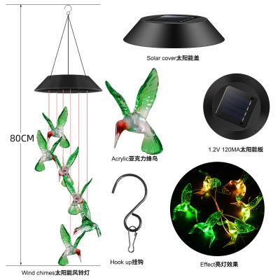 China Solar Drainage LED Hummingbird Wind Chime Color Changing Waterproof Six Hummingbird Wind Chimes for Party Night Garden Home Decoration for sale