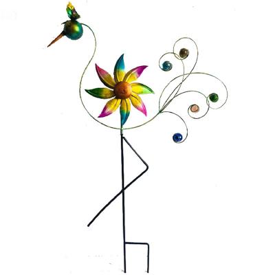 China Colorful Garden Ornament Two Piece Garden Windmill Drainage Flamingo Windmill Garden Stake for sale