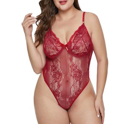 China Eco-friendly 5XL underwire lace up big cup women lingerie; transparent plus size ladies jumpsuit for sale