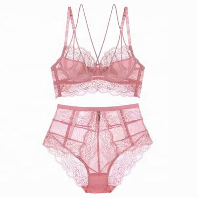 China Breathable RTS 32B to 38D underwire unpadded bra set underwear; sexy ladies pink lace bra and panty set for sale