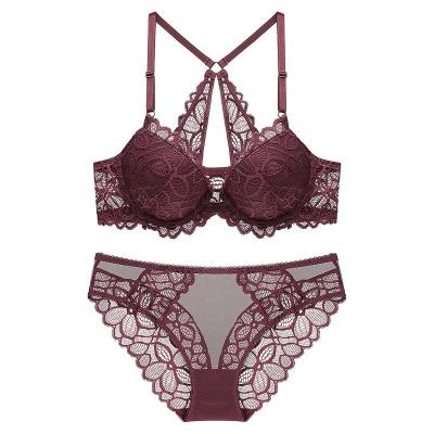 China QUICK DRY in running 70A to 85C push up straight open bra and brief set; Butterfly Closure Front Back Bra And Bikini Set for sale