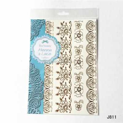 China New Product Temporary Gold and White Lace Tattoo Temporary Tattoo Sticker Beauty Body Art for sale