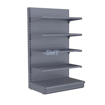 China Double sided metal display rack gondola shelving supermarket advertising shelf for sale for sale