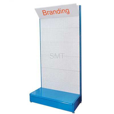 China Customized Double Sided Functional Floor Display Stands Durable Tool Rack Merchandise Display Rack for sale