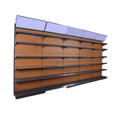 China Double Sided Rack Supermarket Shelving Gondola Display Retail Store Steel Wooden Shelves for sale