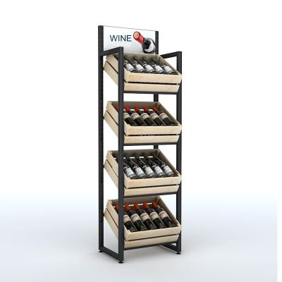 China Double Sided Wooden Wine Rack Retail Wine Displays Liquor and Wine Shop Shelving for sale