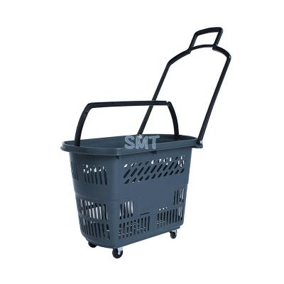 China RB-17 Shopping Cart 35L Supermarket Folding Plastic Shopping Cart Environmental Friendly Rolling Trolley With Wheels for sale