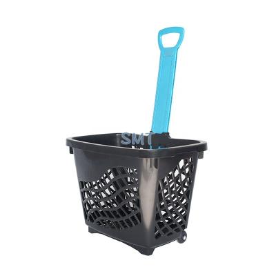 China 45L Environmental Friendly Shopping Basket Rolling Storage Plastic Basket For Supermarket Shopping Basket With Handle for sale