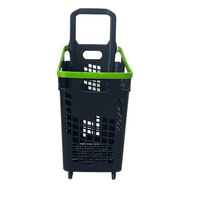 China Supermarket Shopping Used Heavy Duty Collapsible Plastic Laundry Basket With Wheels for sale