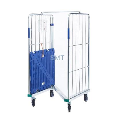 China Easy Transport Galvanized Collapsible Wire Mesh Roll Containers Warehouse Rolling Cart Cage Cart for sale