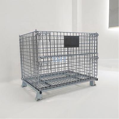 China Collapsible Collapsible Stackable Steel Wire Mesh Roll Cage Space Save Metal Container for sale