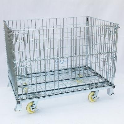 China Save Space Supermarket Warehouse Wire Pallet Storage Cage With Wheels for sale