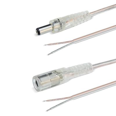 China Build Customize Transparent 5521 DC Cable 5.5*2.1mm Male Female To Open End Wire DC Power Cables for sale