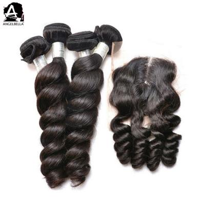 China Loose Wave Angelbella Hair Bundles With Lace Front Closure Peruvian Hair Bundles With Closure Hair Mix Bundles With Closure for sale