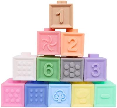 China Educational Toy 3d Educational Food Grade Emboss Baby Stacking Toys Silicone Building Blocks for sale