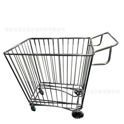 China Large Portable Supermarket Storage Shopping Mall Iron Basket Shopping Cart with Wheels for sale