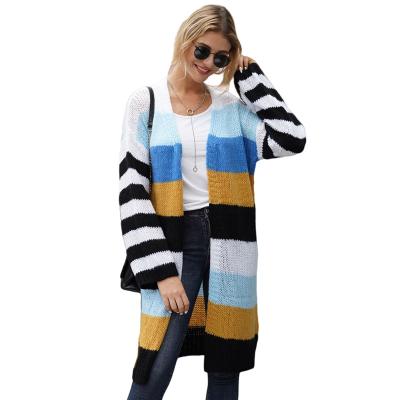 China anti-wrinkle OEM and ODM patchwork stripe cardigans sweater women plus size knitted long sleeve female cardigan woman sweater for sale